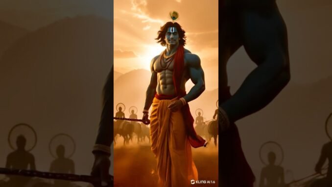 Kurukshetra War in AI! ⚔️🔥 Shri Krishna guides Arjuna in this epic battle. Watch now! ✨ #mahabharat