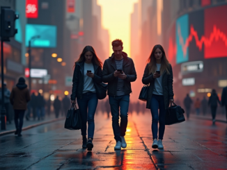 3 People Walking in the City While Busy Using the Phones