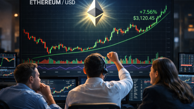 Traders staring at a bullish ethereum chart