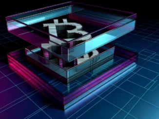 Unified Bitcoin financial platform architecture with magenta and blue lighting on geometric grid background