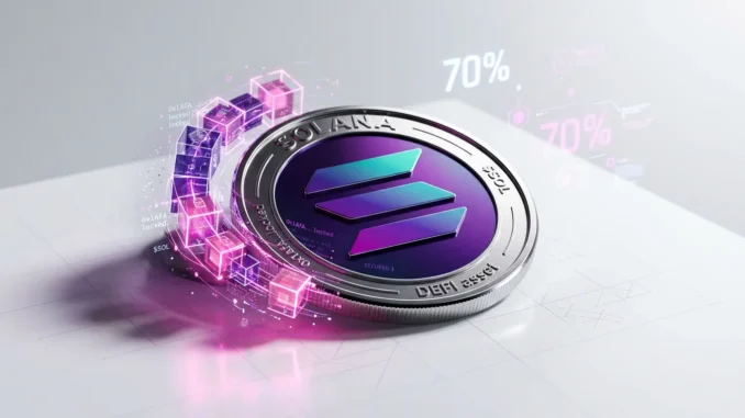 Solana News: Coinbase Just Added Solana as Loan Collateral Alongside Bitcoin and Ethereum: Is SOL Finally Getting Its Moment? Solana coin wrapped in digital smart contract visualization with 70% overlay on white studio background