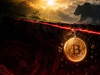 Bitcoin falling below the 200-week moving average bear market support line illustration