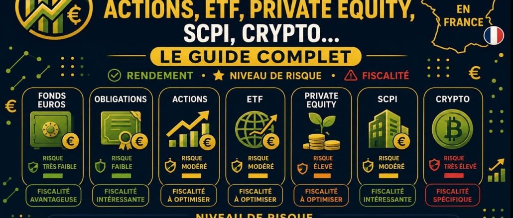 ETF, Actions, SCPI, Crypto, Obligations : rendement, risque et fiscalité | Le guide COMPLET
