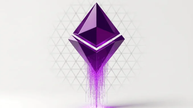 Ethereum crystal node with data streams showing developer activity growth