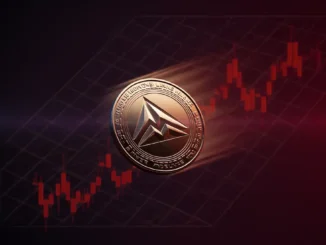 Avalanche AVAX coin falling through purple-magenta gradient with stock chart background