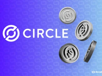 Circle cryptocurrency logo with stylized dollar coins on a blue gradient background.