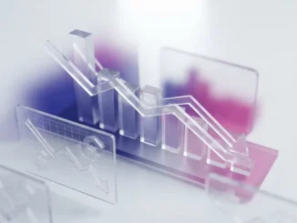 Abstract financial visualization showing downward inflation trends with purple gradient accents