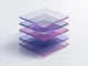Abstract layered financial infrastructure stack with purple gradient accents on white background