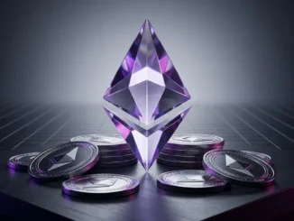Ethereum assets arranged on a digital grid to represent Bitmine nearing its 5% supply target