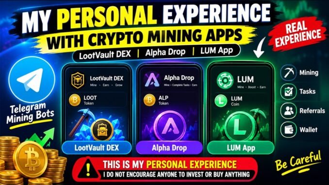 Crypto Mining Apps on Telegram! LootVault DEX, Alpha Drop & LUM|Usdt Mining